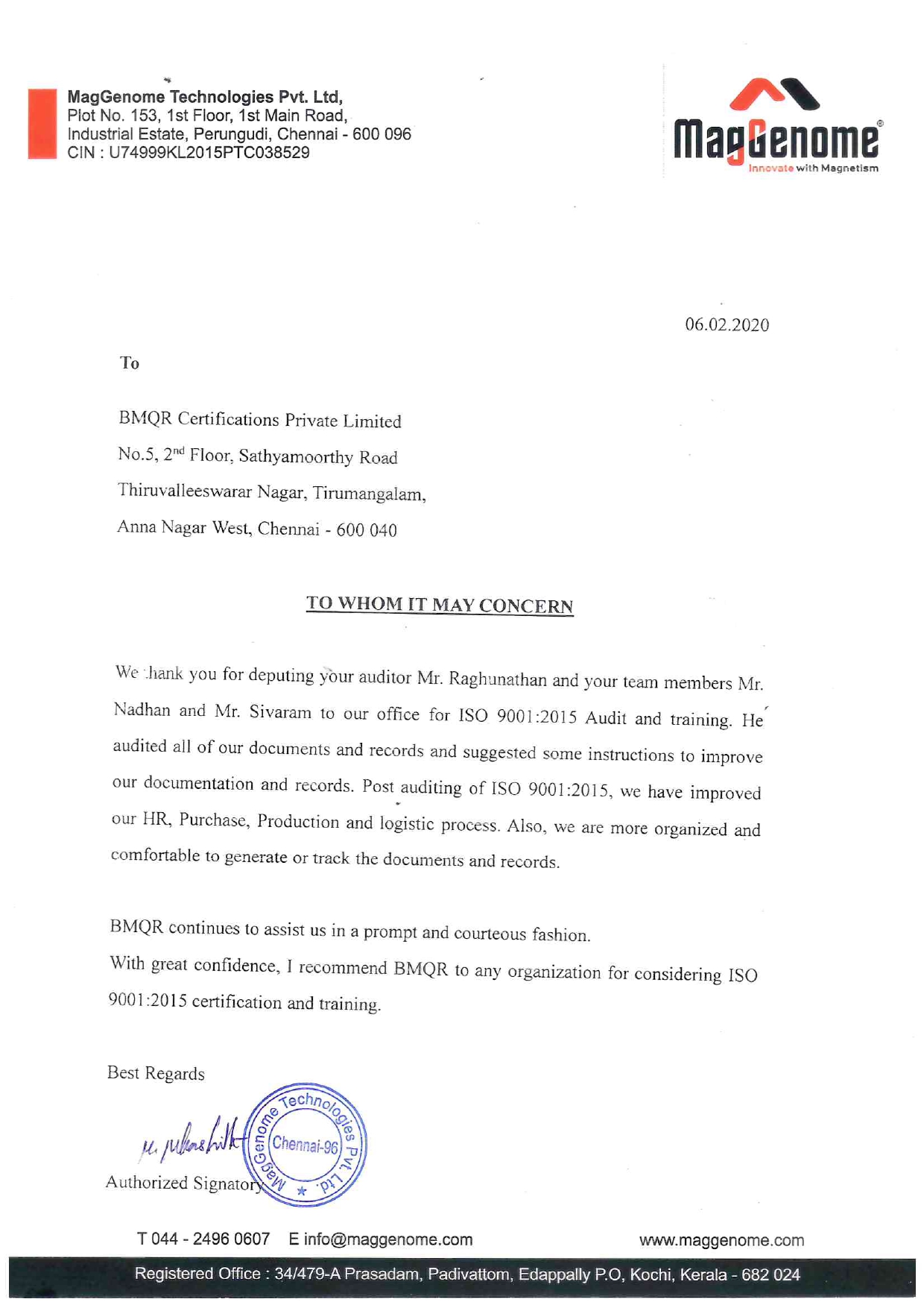 ISO 9001 Certification Maggenome